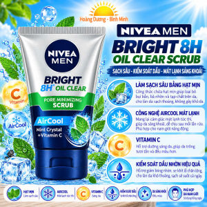 Sữa Rửa Mặt Nam Nivea Men Bright 8H Oil Clear Scrub 100g – Kiểm Soát Dầu Nhờn Se Khít Lỗ Chân Lông Mát Lạnh AirCool - 88880