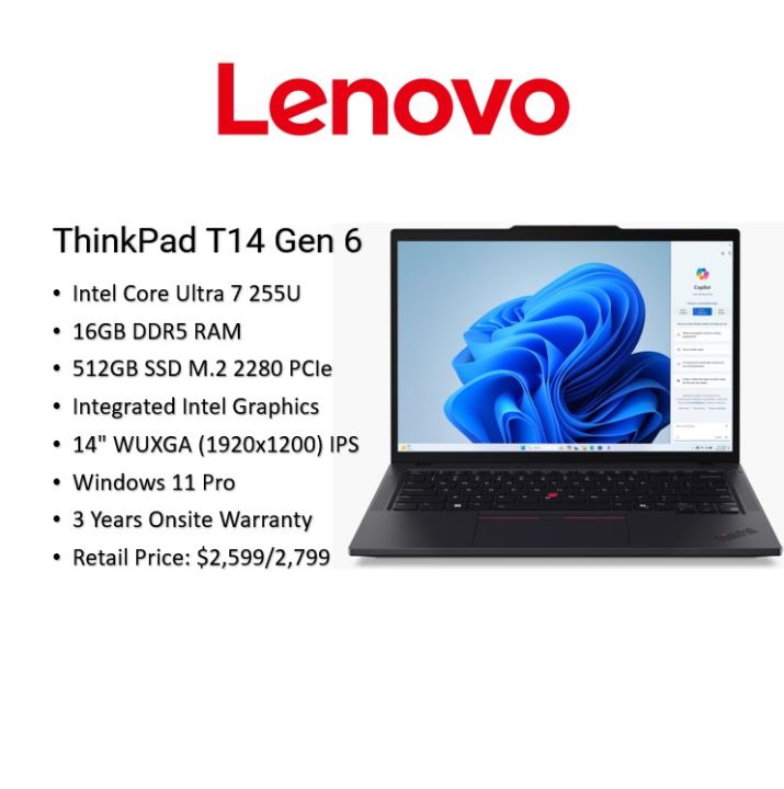 [Brand New] Lenovo ThinkPad T14 Gen 6 Laptop | 14"FHD+ | Ultra 7 255U ...