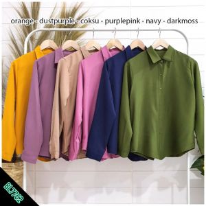 Mihar store / COD 7762 - Kemeja wanita lengan panjang polos bahan crepe basic kerja casual formal