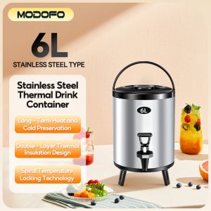 🔥 Malaysia in stock🔥 MODOFO Beverage barrel 304 Stainless steel water dispenser insulation pot 6L~12L coffee pot juice dispenser food dispenser grade milk tea bucket double-layer insulation kettle