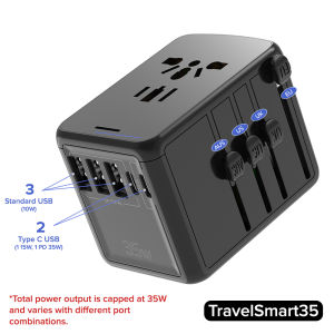 (SG) ALON TravelSmart 35w/65w Travel Adapter with Type C USB C Port and USB A Ports (Black) - Fast Charging