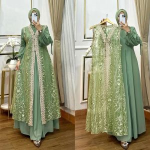 Haura Dress gamis brokat terbaru 2025 mewah/baju lebaran model 2025/gamis kondangan terbaru 2025/dress brukat set outer terbaru 2025/gamis brukat motif terbaru 2025/gaun pesta mewah elegan terbaru gamis burgundy terbaru 2025 premium modern