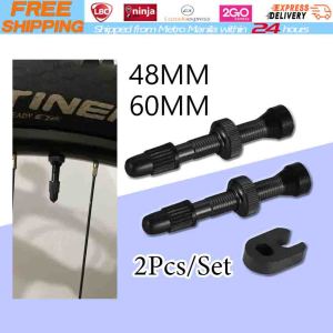 【Local Warehouse】Bicycle 1Pair Presta Valve ForTubeless Tire 60mm/48mm Alloy Stem Brass Core for Mountain Road Bikes W/Cap & Tool Tubeless-Tire-Valve-Black-60MM