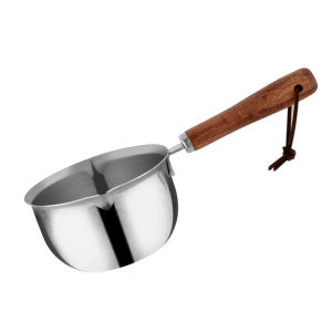 150ML 410 Stainless Steel Oil Pouring PotSaucepan Wooden Handle Pour Spout Hot Oil Pan Kitchen Cooking Pot
