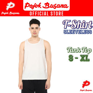 Pojok Busana T-Shirt Singlet Pria Polos Putih - Atasan Kasual Sporty - Baju Santai Olah Raga - Tanktop Putih Hitam Warna Warni