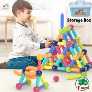 【24h】64pcs Kids Magnetic Stick Balls Building Toy Blocks With Storage Box 3D Geometry Learning Sensory Construction