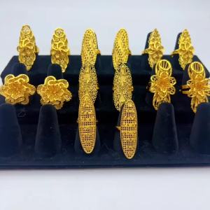 Various styles of long finger rings for Middle Eastern women in Dubai 24K Gold-plated ring made of copper material