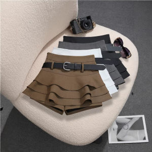 COD with belt~ Fashion ruffle leaf edge layer cake skirt spring new high waist anti-light suit cloth trouser skirt 99112026 new product