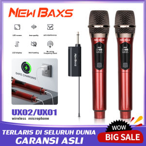 NEW BAXS UX01/UX02 profesional genggam yang dapat diisi ulang antarmuka tipe-c antarmuka mikrofon dinamis nirkabel 30-50m jarak penerimaan UHF kinerja panggung keluarga bernyanyi karaoke luar ruangan dalam ruangan 6.35MM COD model p