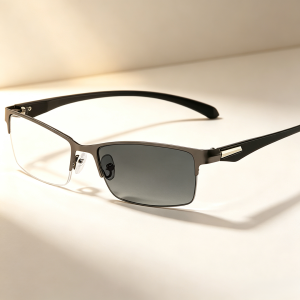 Photochromic Myopia Glasses Anti-Blue Light Color Changing Anti UV Eyebrow Half Frame Business Fashion Anti-Radiation Computer Glasses Cermin Mata Rabun Jauh