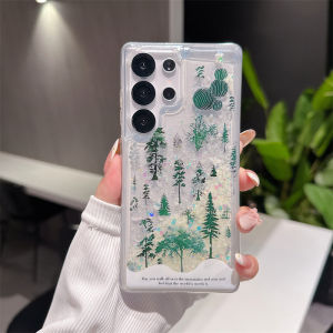Forest Trees Luminous Quicksand Case for Samsung S26 S25 S24 S23 Ultra Dynamic Gloss Sequins Back Cover Transparent Liquid Shell