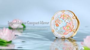Gương trang điểm nhỏ gọn Lotus Bloom gương phóng đại 2X có thể gấp gọn màu xanh thích hợp để trong túi xách kiểu dáng Trung Hoa món quà lý tưởng cho phụ nữ và các bạn gái.