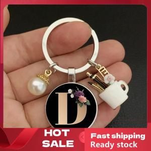 🚚【Local Express Delivery】🚚 A-Z Letters Elegant Imitation Pearl Key Chain Charm Enamel 26 Letters Key Ring