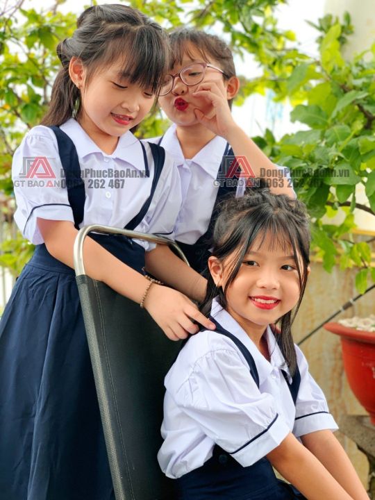 Bộ váy áo sơ mi phối viền cộng chân váy màu xanh đen hai dây hàng sẵn học  sinh nữ cấp 1,2 đẹp giá tốt tại Đồng phục Vĩnh Phát