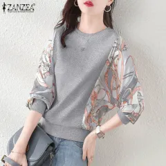 ZANZEA Womens Street Fashion Stitching Lace Long Sleeved Blouse