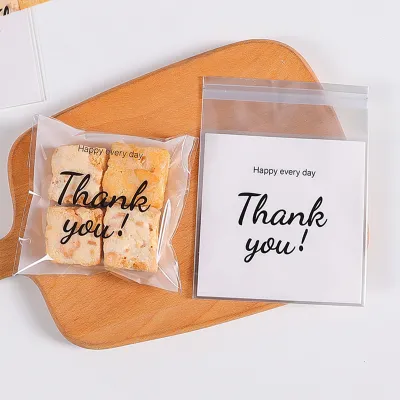 100pcs/set Cookie Packaging Bag Self-Adhesive Resealable Plastic Candy Transparent Wrapper Thank You Cute Cartoon Pattern