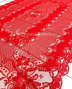 Taplak Meja Makan 6 Kursi 150 x 230 cm Varian Merah Natal Imlek Corak Bunga Bintik Bahan Kain Polyester