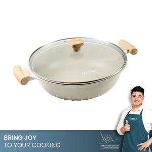 FREYA 32CM WOK W/LID NUMAN WAJAN KUALI 32 cm DENGAN TUTUP KACA ANTI LENGKET