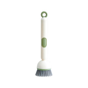 Long Handle Kitchen Cleaning Brush with Liquid Dispenser Multi Functional Rotary Pot Brush Non Stick Oil Remover Dish Scrubber Abs Silicone Bristles Heavy Duty Dishwasher Sa