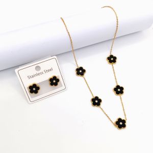 Set Perhiasan Wanita Kalung + Anting Bunga Permata Grigi UK 13mm Cantik Anti Karat Dan Anti Luntur Titanium Stainless Steel