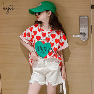 KYII Girls set two-piece Short Sleeve Round-neck top children Set kyii0182