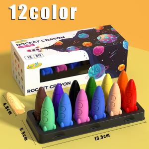 12/24 PCS Crayons Rocket Shape Crayons Safe Non-Toxic Washable For Kids Baby Toddler Gift