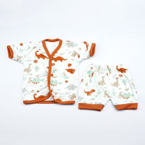 Setelan Baju Kancing Celana Pendek Bayi Print Dino Fiyeli Baby Matching Set Fullprint