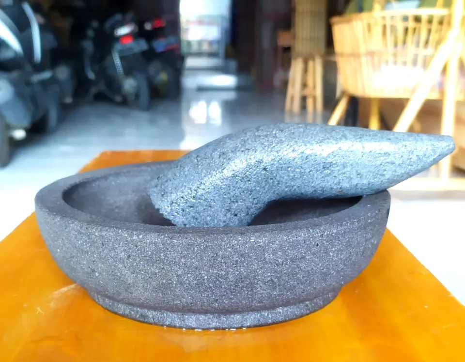 Cobek batu asli diameter 25cm set sama ulekan bergaransi