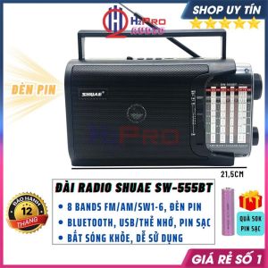 Đài Radio Cho Người Già Shuae Sw-555BT Bluetooth 8 Bands Fm-Am-Sw Usb-Thẻ Nhớ Đèn Pin Quà 50K Pin Sạc-H2Pro Audio