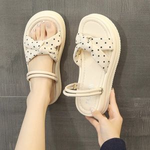 [Free Shipping] Gentle Polka Dot Open-Toe Two-Way Sandals For Women 2026 New Style Platform Thick-Soled Slip-On Sandals