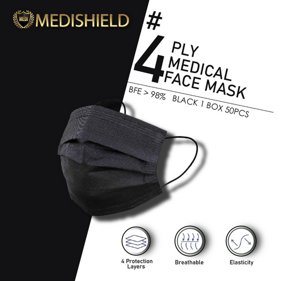 Medical Face Mask 4ply 50pcs⚡SAFETY PLUS MEDICGOLD MEDISHIELD 4ply