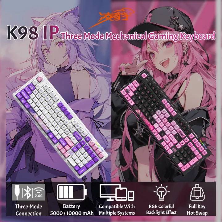 Lingbao K98 IP 101 Key RGB Three Mode Wired/Bluetooth/2.4G Mechanical Gaming Keyboard 10000mAh Battery