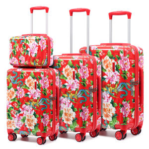 Vali kéo du lịch cao cấp Sea Choice 2021 Chất liệu nhựa PC Size 13 + 20/24/28 có khóa TSA Khóa kéo YKK -Hoa văn Phoenix Peony - Rồng xanh và Rồng trắng