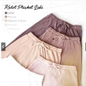 Set 5 PCS Celana Kulot Wanita Jumbo Pinggang Elastis Motif Stripe Warna Solid COD