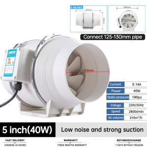 Duct Exhaust Fan White Circular 4/5/6/8 Inch Mixed Flow Inline Fan Kitchen Range Hood Bathroom Exhaust Fan 220V Energy-Saving High Air Volume Low Noise