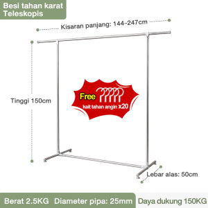 Jemuran Baju Tabung Baja 200CM Baru Jemuran Pakaian Jemuran Baju Stainless Stand Hanger Minimalis
