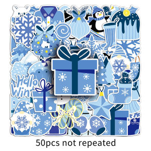 50PCS Ins Fresh Series Blue Winter Creative Graffiti Sticker Handmade Notebook DIY Decoration Waterproof Sticker
