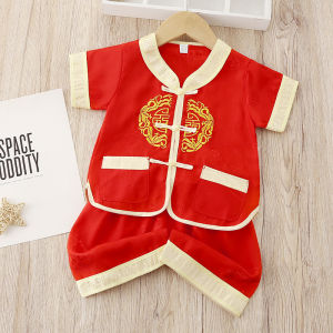 Rolanko Toddler Boy Girls Hanfu Tops Pants Clothing Set Two Piece Tang Costume Traditional Chinese Style New Year Suit 0-4 Years