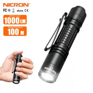 NICRON C3 1000 Lumens EDC Flashlight Type-C Rechargeable Pocket Flashlight Compact High Lumens Handheld Light Super Mini Light weight Flashlight for Home Outdoor Camping Hiking Runing