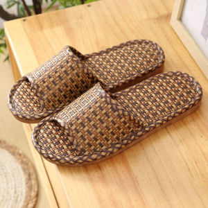 Spring And Summer WomenS Rattan And Bamboo Woven Slippers For Couples Indoor Casual Non-Slip Wear-Resistant Sweat-Absorbent Breathable