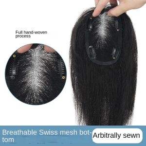 9 * 14cm Insta-Worthy 100% Real Human Hair Boost Volume of Hair Seamless Natural Black and Mocha Brown Topper Cover Thin or White Hair Light Breathable Base for Confidence For Women