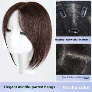 【B.Q】9*10-25/30cm 100% Human Hair Topper Black & Mocha Brown Clip In Hair Piece Natural Invisible Design Cover Gray Hair Add Hair Volume for Daily Wear