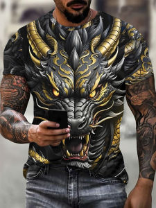 [Local Stock] VCC Fashion 3D Chinese Loong Pattern T Shirt For Men Hip Hop Trend Harajuku Streetwear Casual O-neck Short Sleeve Summer Loose Tops
