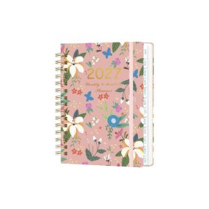 WARM Floral Pattern 2027 Planner Notebook Spiral Bound A5 Schedule Book Efficient with Monthly Tabs Inner Pocket A5 Agenda Book for Work Office School Supplies