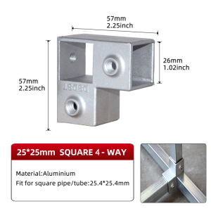 Aluminum Alloy Square Tube Fastener 25mm Tee/Cross Square Tube Connector No Welding Required Steel Pipe Fixed Joint