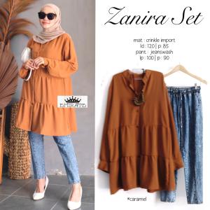 BISA COD Setelan Kemeja Tunik Perempuan Dewasa Dan Celana Panjang Jeans Zanira Set_Ti Amo