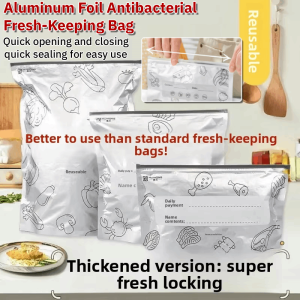 Aluminum Foil Antibacterial Fresh-Keeping Bag Leakproof Reusable Freezer Zipper Bag Large Capacity Standup Pouch Sealed Refrigerator