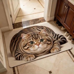 XIAHU Absorbent Cat Print Doormat Diatomite Non-slip Entryway Rug Durable Washable Pet Floor Mat Hallway
