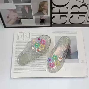 [Free Shipping] Korean-style jelly shoes for women fashionable outdoor closed-toe shoes wedge heel mules transparent crystal beach slippers