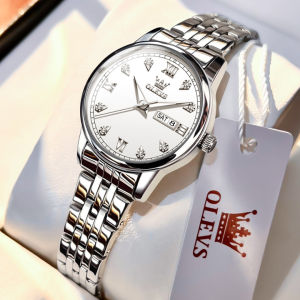 OLEVS 5525 Women Quartz Casual Watch Gift Round-dial Alloy Watchband Wristwatch Week Display Calendar
